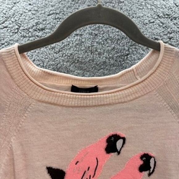 J.Crew Women's Knit Sweater 100% Merino Wool Pink Parrots Crew Neck Lightweight - Picture 10 of 10